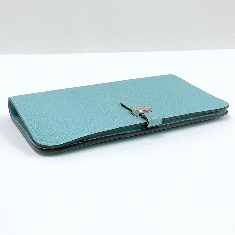 HERMES エルメス ドゴンGM 二つ折り長財布 トゴ ブルーアトール