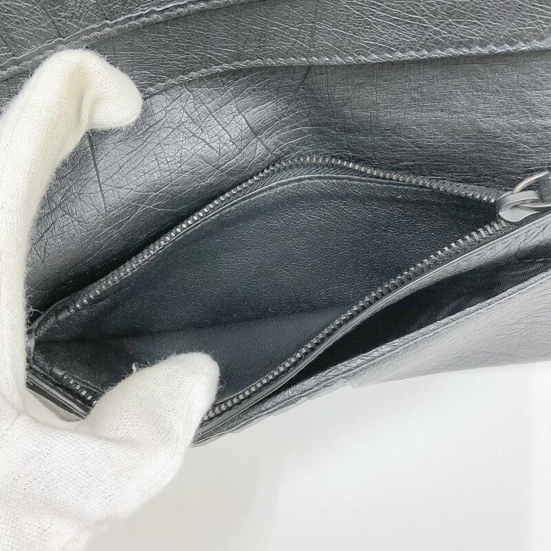 NR41　br6266tm【BOTTEGA VENETA】オーストリッチ レザー二つ折り長財布 ブラック  316005 BOTTEGA VENETA ボッテガヴェネタ 二つ折り財布 ブラック