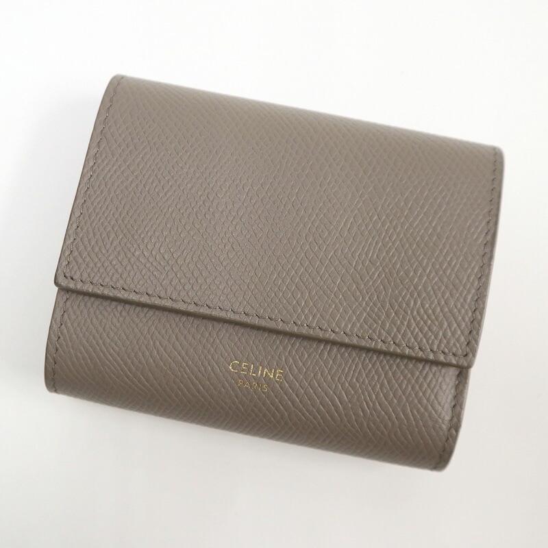 CELINE セリーヌ スモール トリフォールド ウォレット レザー グレー