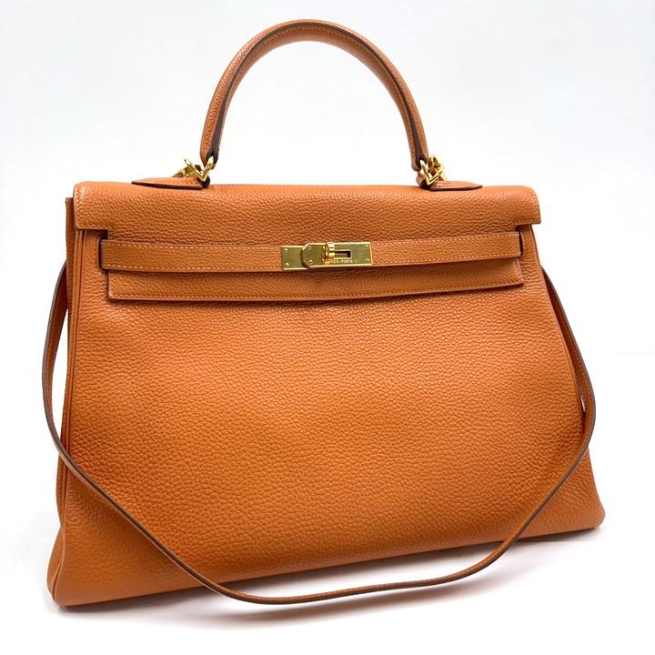 HERMES エルメス ケリー35 内縫い 2WAYバッグ トゴ オレンジ×ゴールド
