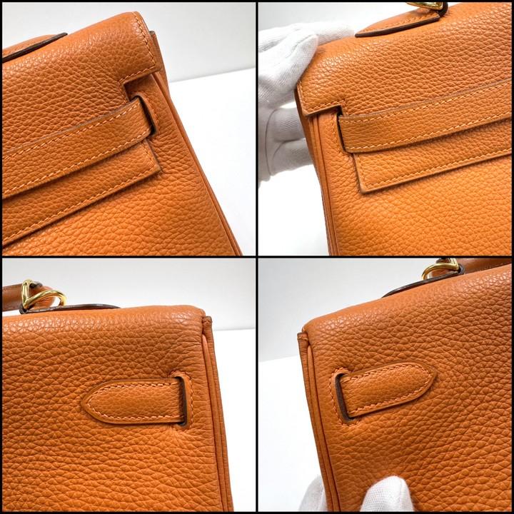 HERMES エルメス ケリー35 内縫い 2WAYバッグ トゴ オレンジ×ゴールド