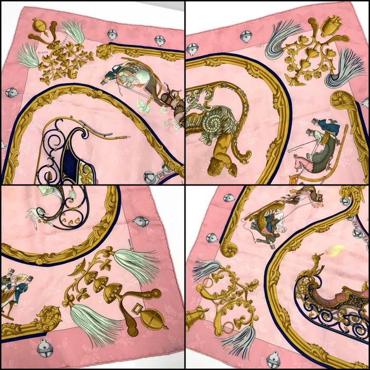 HERMES エルメス カレ90?羽飾りと鈴? Plumes et Grelots ピンク×マルチ