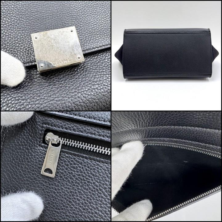 正規品 セリーヌ トラペーズ スモール ハンドバッグ レザー スエード ロゴ金具 CELINE セリーヌ トラペーズ スモール 2WAYバッグ ブラック×シルバー