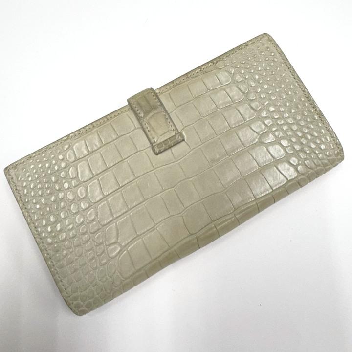 HERMES エルメス ベアンスフレ 二つ折り長財布 アリゲーター ベトン シルバー金具 T刻印 2015年の画像