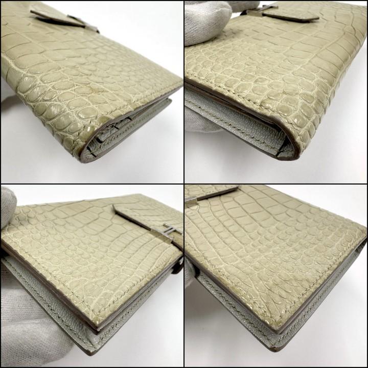 HERMES エルメス ベアンスフレ 二つ折り長財布 アリゲーター ベトン