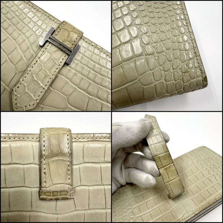 HERMES エルメス ベアンスフレ 二つ折り長財布 アリゲーター ベトン シルバー金具 T刻印 2015年の画像