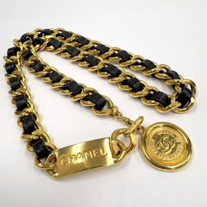CHANEL シャネル チェーンベルト31 コイントップ付き GP×レザー