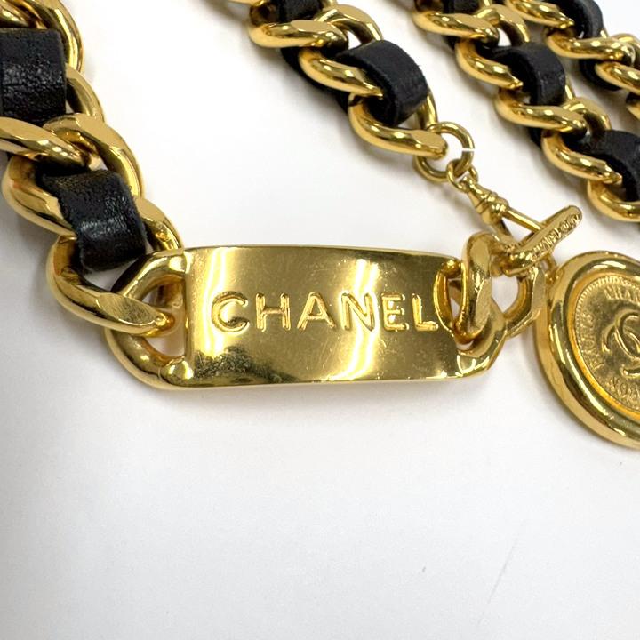CHANEL シャネル チェーンベルト31 コイントップ付き GP×レザー