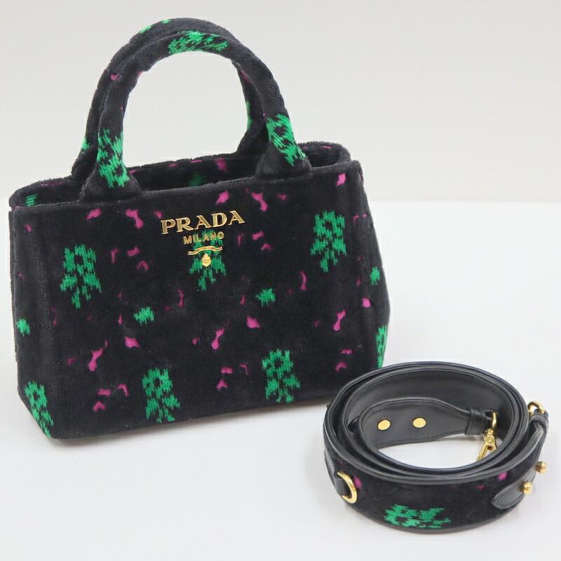 PRADA プラダ カナパミニ トート ブラック ピンク グリーン ゴールド 
