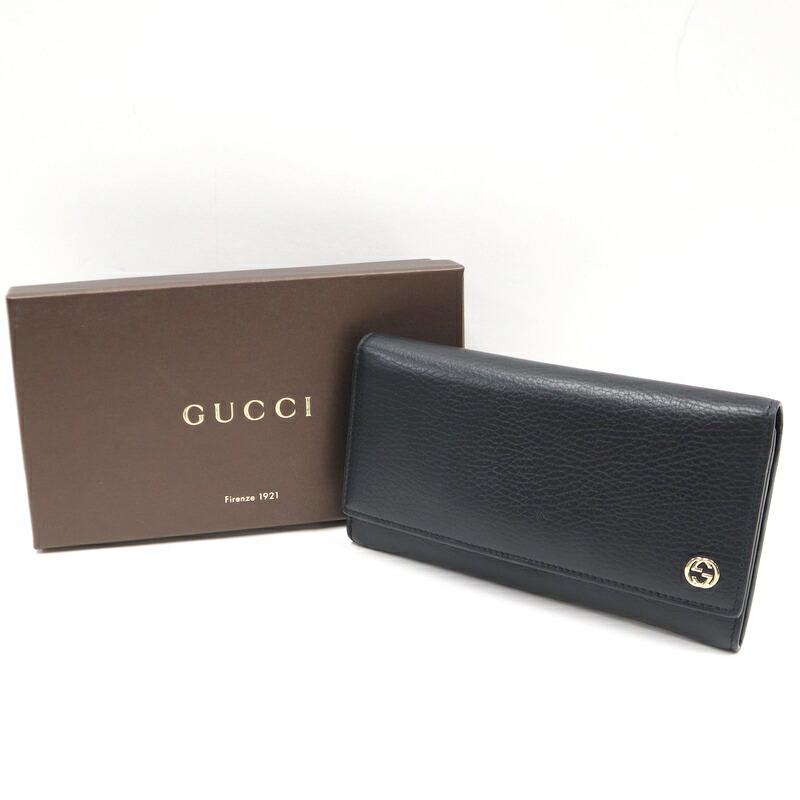 GUCCI グッチ 二つ折り長財布 インターロッキングG レザー ブラック
