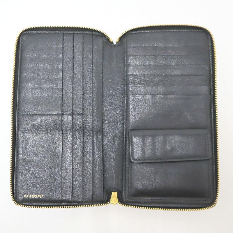 BALENCIAGA バレンシアガ 長財布 レザー ブラック×ゴールド金具 553884