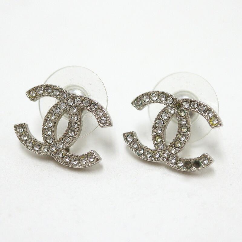 CHANEL シャネル ピアス ココマーク×ラインストーン シルバー A11A