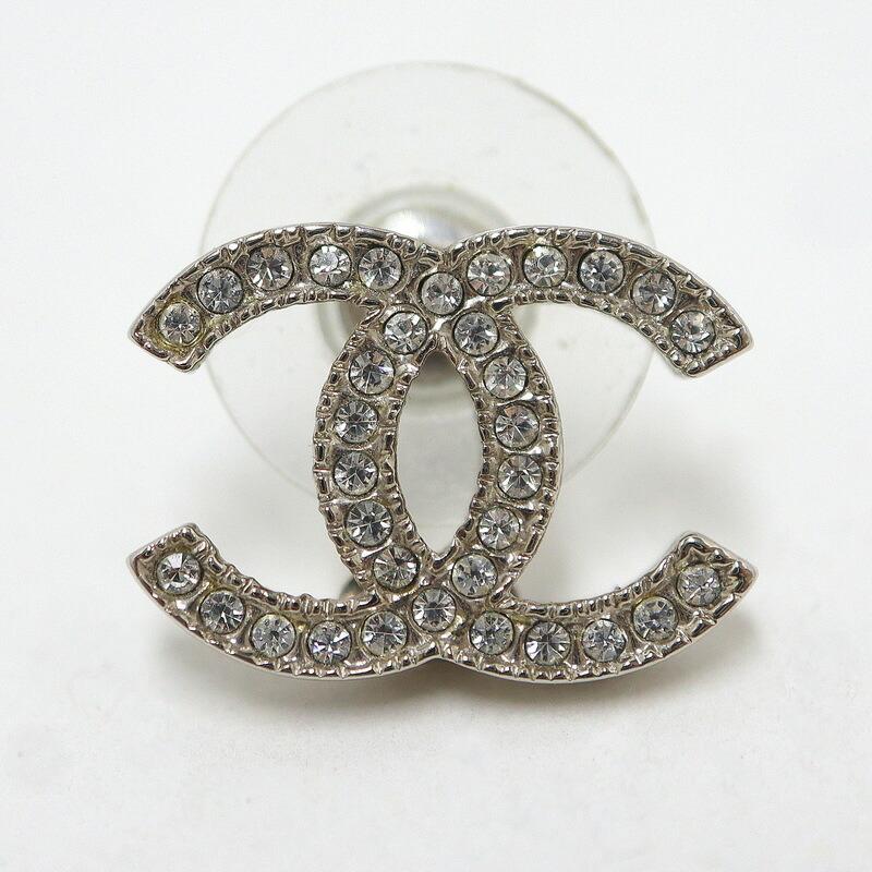 CHANEL シャネル ピアス ココマーク×ラインストーン シルバー A11A