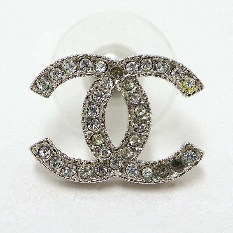 CHANEL シャネル ピアス ココマーク×ラインストーン シルバー A11A