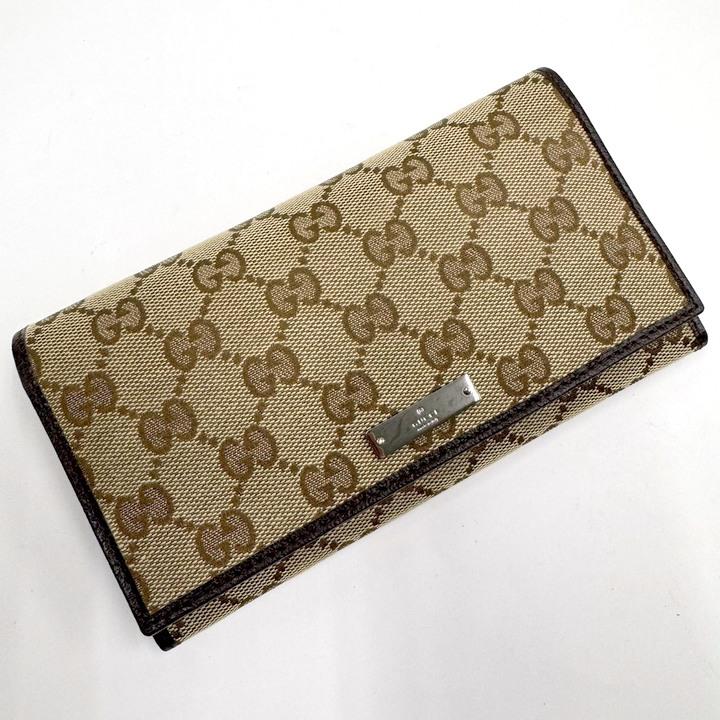 GUCCI 二つ折り長財布 長財布 GGキャンバス×レザー ベージュ