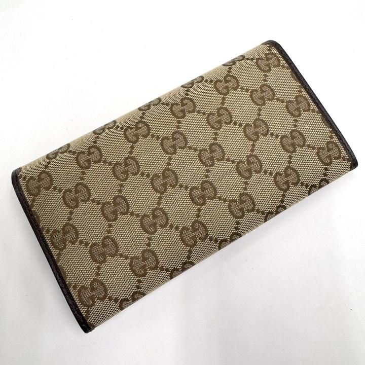 GUCCI 二つ折り長財布 長財布 GGキャンバス×レザー ベージュ×ブラウン