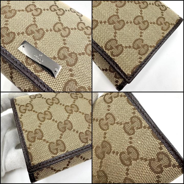 GUCCI 二つ折り長財布 長財布 GGキャンバス×レザー ベージュ×ブラウン