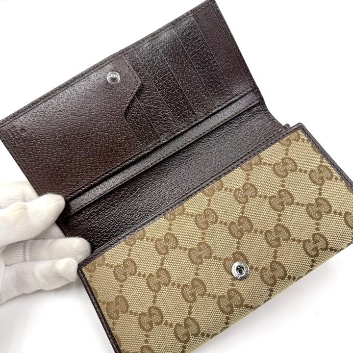 GUCCI 二つ折り長財布 長財布 GGキャンバス×レザー ベージュ×ブラウン