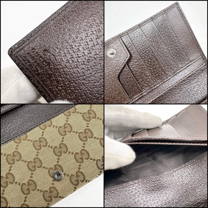 GUCCI 二つ折り長財布 長財布 GGキャンバス×レザー ベージュ×ブラウン