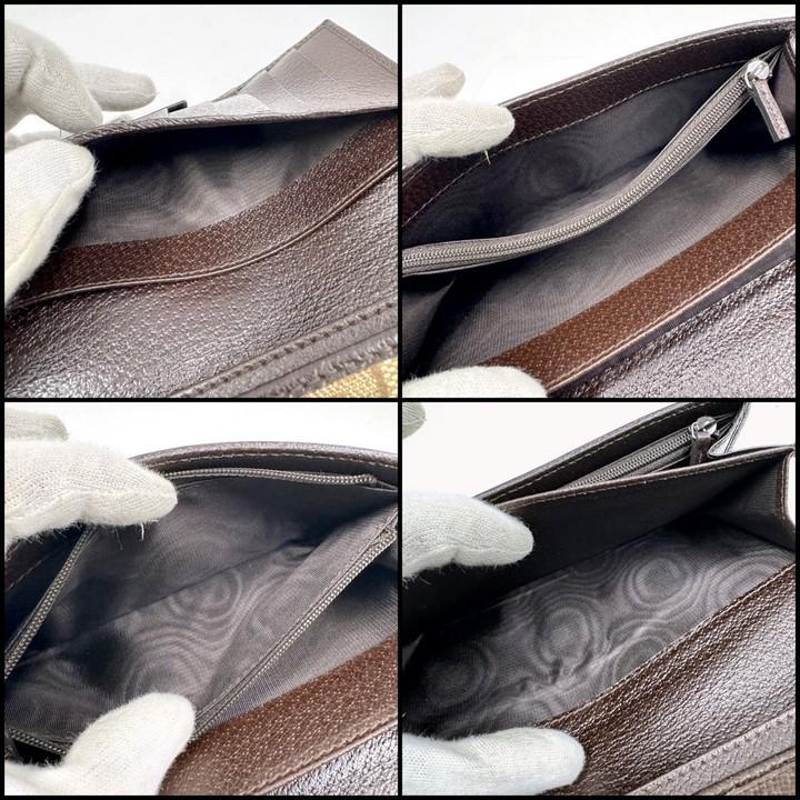 GUCCI 二つ折り長財布 長財布 GGキャンバス×レザー ベージュ×ブラウン