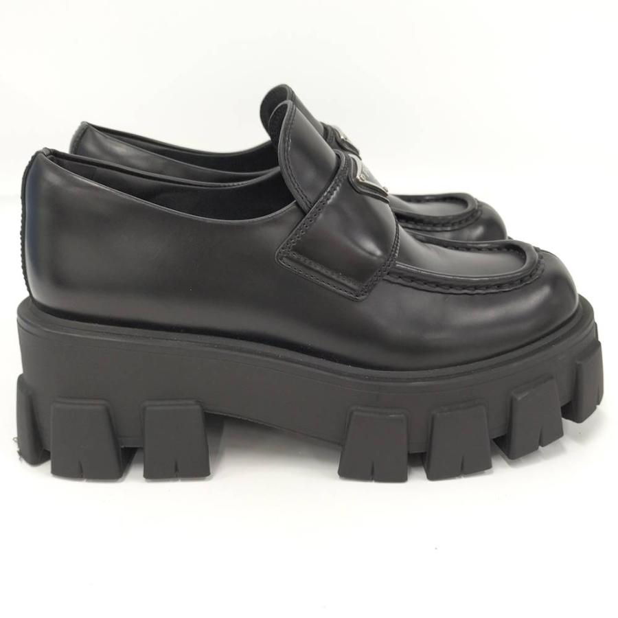 PRADA モノリス ローファー 36 ブラック 三角ロゴ 厚底 美品 PRADA（プラダ） モノリス ローファー 三角プレート ブラック レザー
