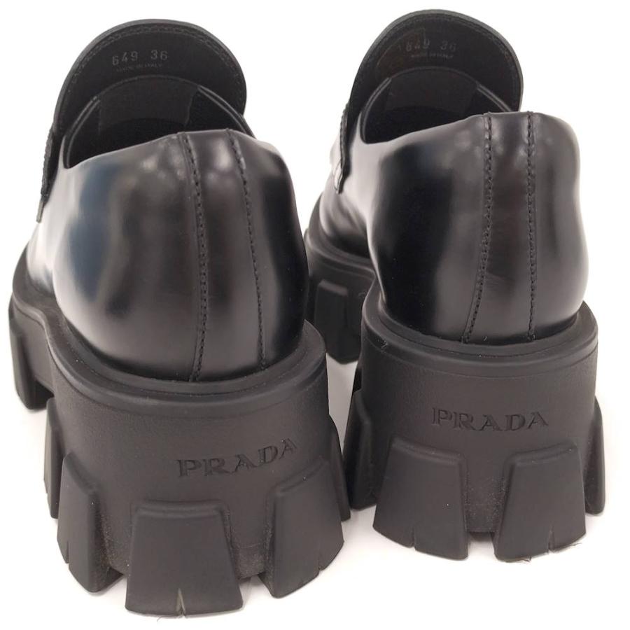 PRADA モノリス ローファー 36 ブラック 三角ロゴ 厚底 美品 PRADA（プラダ） モノリス ローファー 三角プレート ブラック レザー