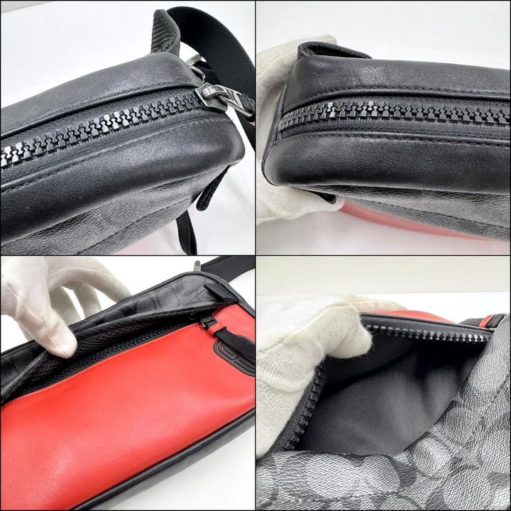 【極美品】COACH コーチ ボディバッグ シグネチャー 現行 ブラック COACH ボディバッグ カラーブロック シグネチャー ブラック×レッド 599