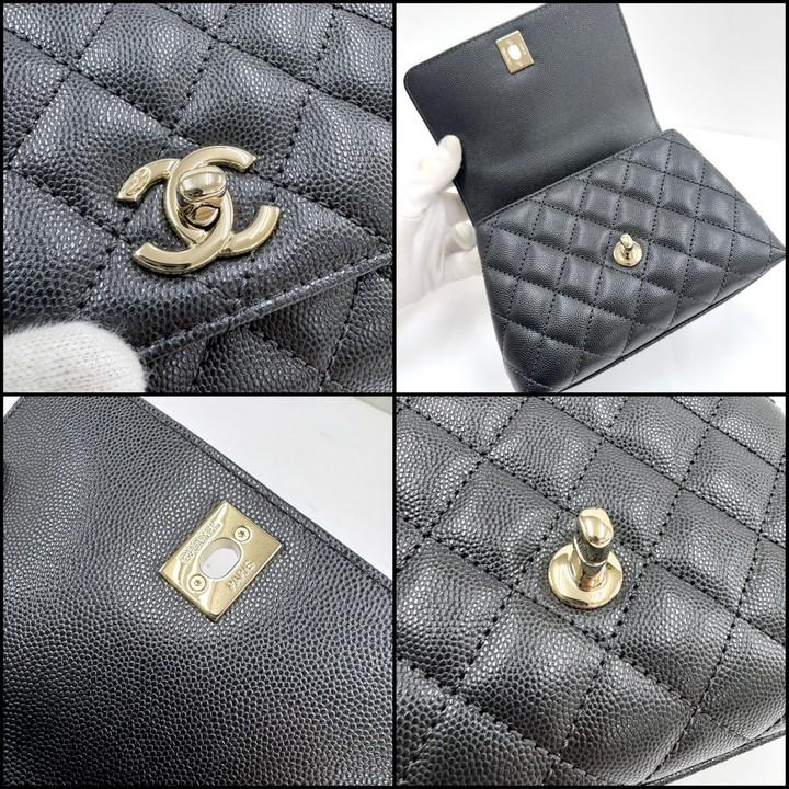 CHANEL シャネル ココハンドルXXS キャビアスキン×チェーンショルダー ブラック×シルバー金具 AS2215の画像
