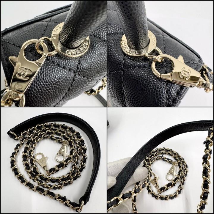CHANEL シャネル ココハンドルXXS キャビアスキン×チェーンショルダー ブラック×シルバー金具 AS2215の画像