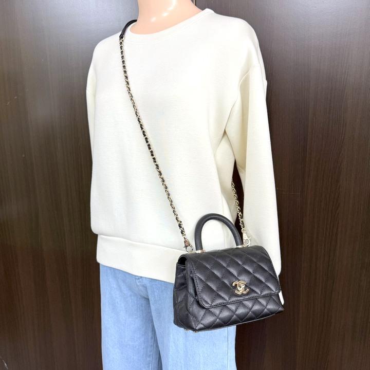 CHANEL シャネル ココハンドルXXS キャビアスキン×チェーンショルダー ブラック×シルバー金具 AS2215の画像