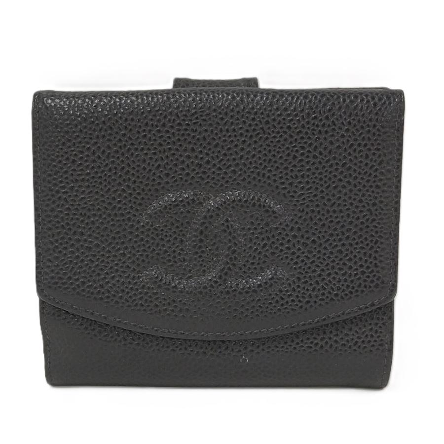 CHANEL（シャネル） 二つ折り財布 キャビアスキン レザー ブラック