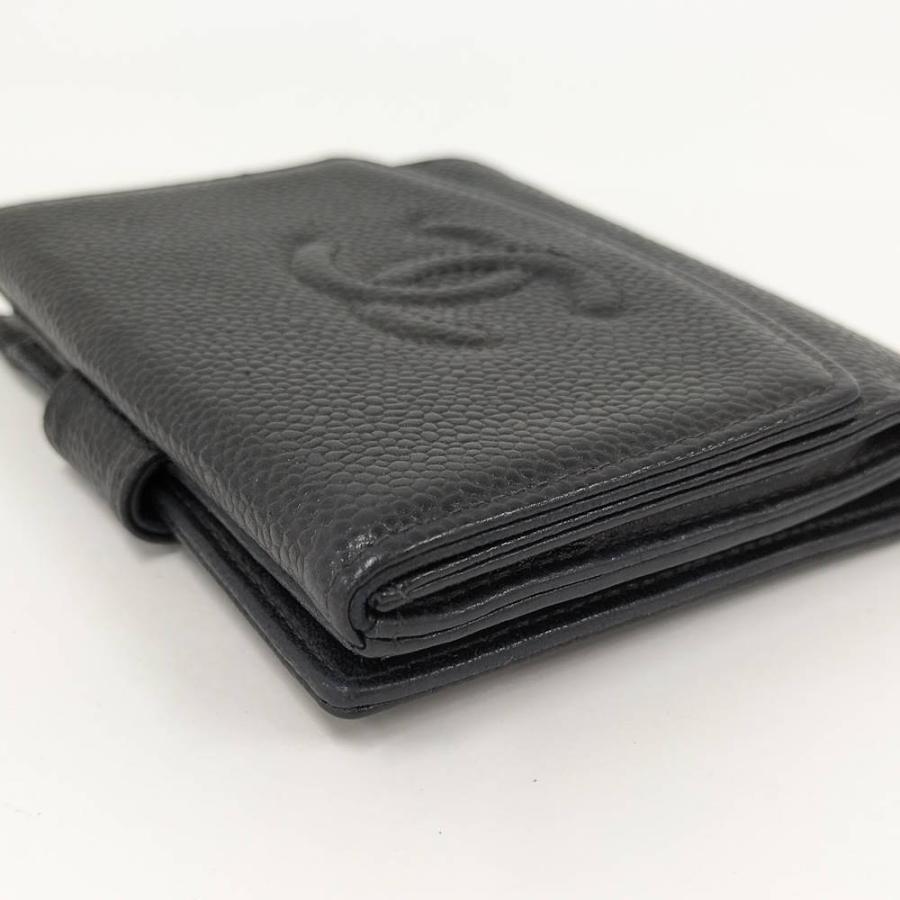 CHANEL シャネル 二つ折り財布 キャビアスキン レザー ブラック CHANEL（シャネル） 二つ折り財布 キャビアスキン レザー ブラック