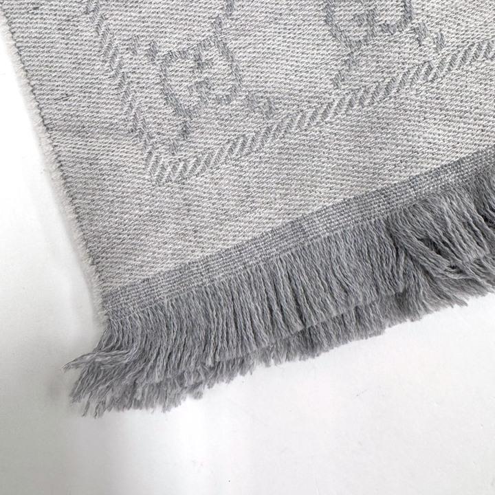 GUCCI グッチ ストール GG柄 グレー ウール100% 08.338.986 : JJ