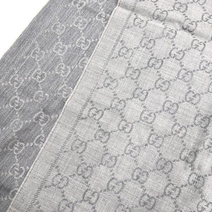 GUCCI グッチ ストール GG柄 グレー ウール100% 08.338.986 : JJ