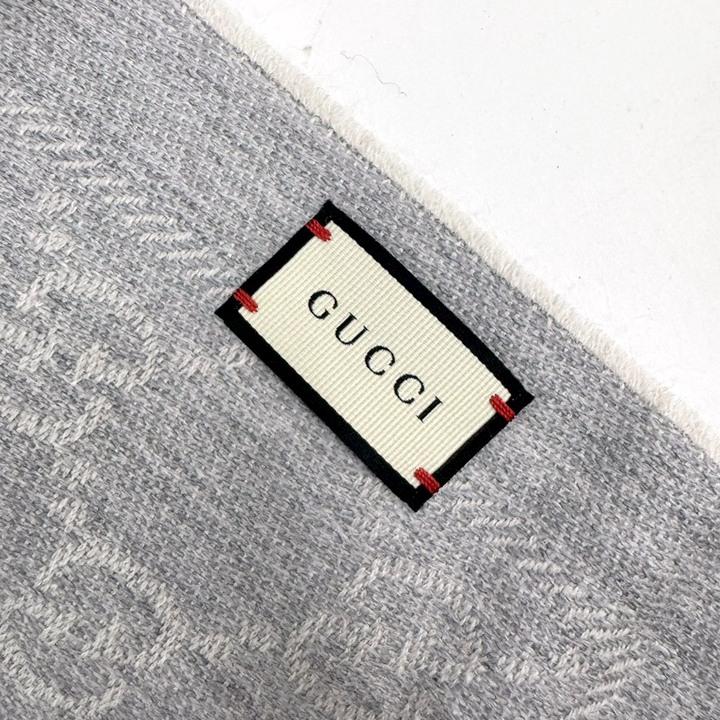 GUCCI グッチ ストール GG柄 グレー ウール100% 08.338.986 : JJ
