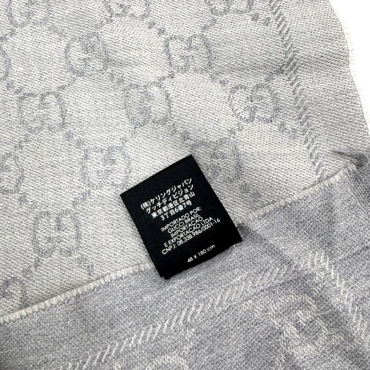 GUCCI グッチ ストール GG柄 グレー ウール100% 08.338.986 : JJ