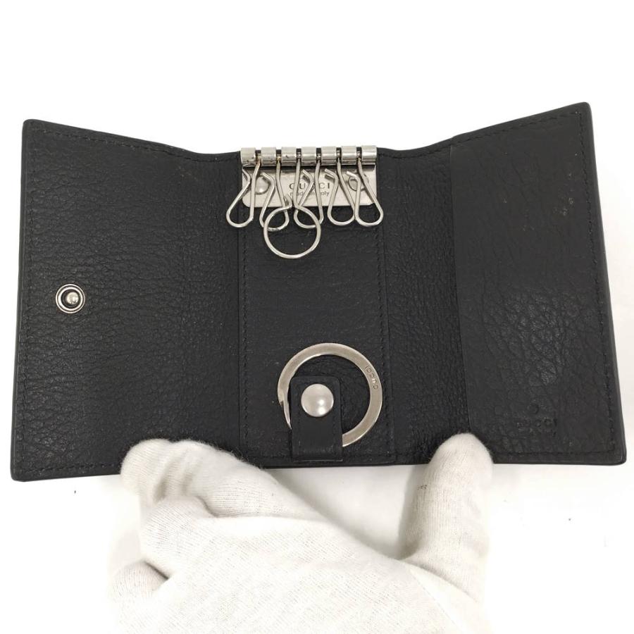 GUCCI 6連キーケース レザー ブラック×シルバー金具 795336・0416