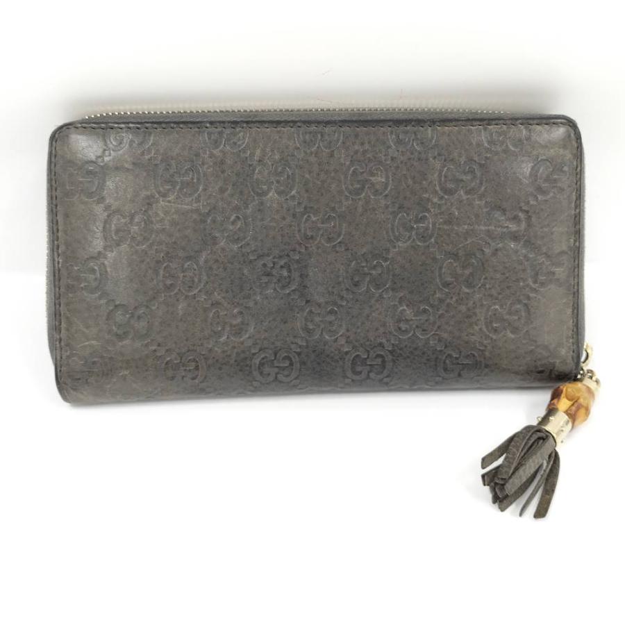 01 極美品 GUCCI バンブー 長財布 ラウンドファスナー シマ グレー系 GUCCI（グッチ） ラウンドファスナー 長財布 バンブー ゴールド金具