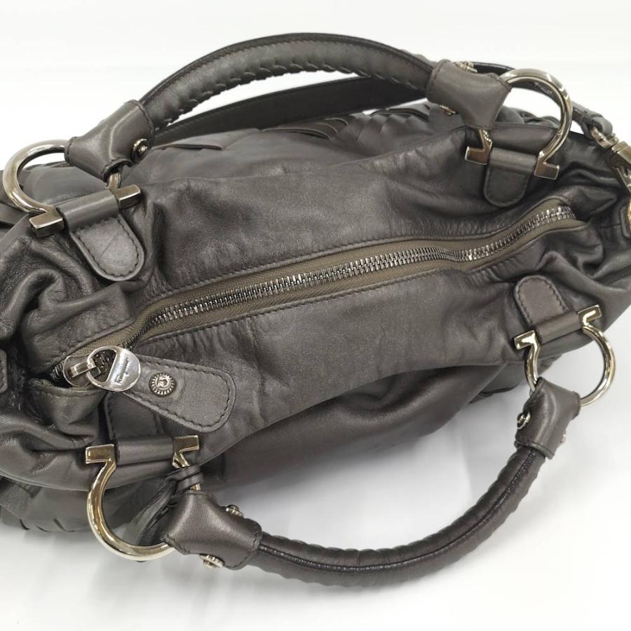 Salvatore Ferragamo オールレザー 2way 高級 バッグ Ferragamo 2WAYバッグ レザー ブロンズ : JJコレクション ヤフー店
