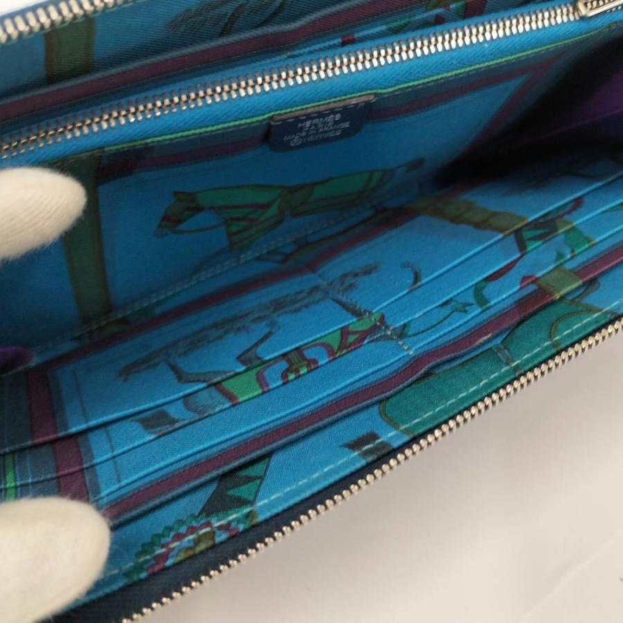 HERMES（エルメス） アザップロングシルクイン 長財布 レザー ネイビー