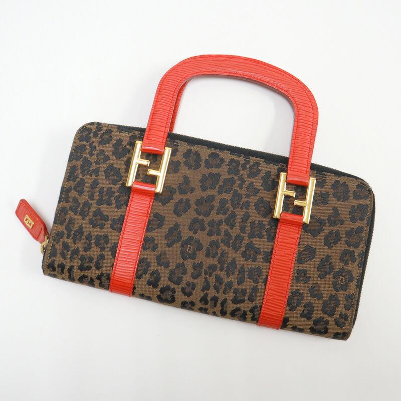 FENDI フェンディ ハンドバッグ レオパード ヒョウ柄 キャンバス 