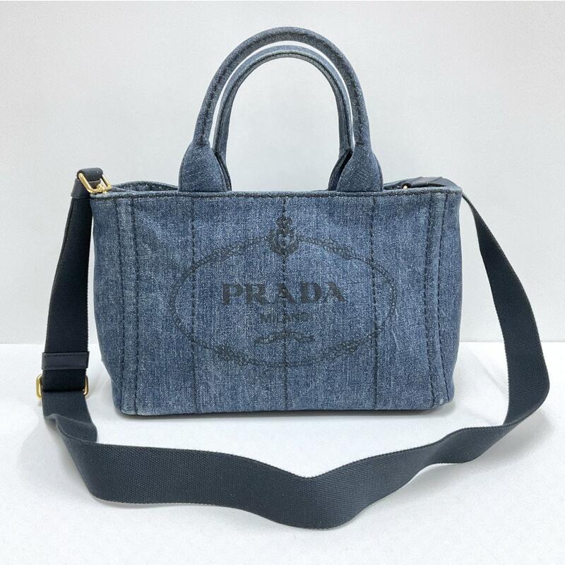 PRADA プラダ ミニカナパトート 2WAYショルダーバッグ デニム PRADA プラダ ミニカナパトート 2WAYショルダーバッグ デニム ネイビー