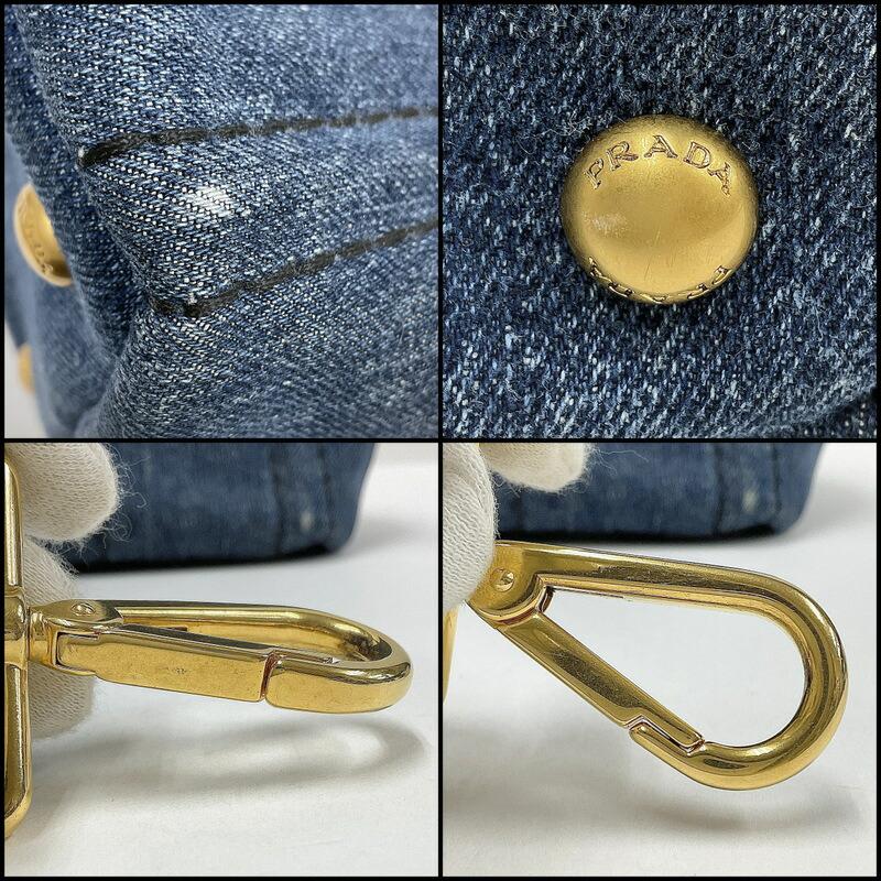 NR73　md18502tm 【PRADA】 ミニカナパトート　デニム×ゴールド金具　B2439G NR73 md18502tm 【PRADA】 ミニカナパトート デニム×ゴールド金具 B2439G