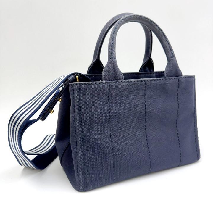 PRADA プラダ カナパ トートバッグ 2WAYバッグ キャンバス ネイビー