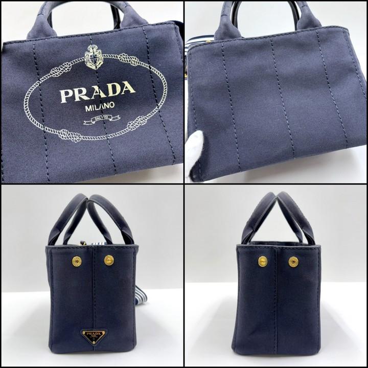 PRADA プラダ カナパ トートバッグ 2WAYバッグ キャンバス ネイビー