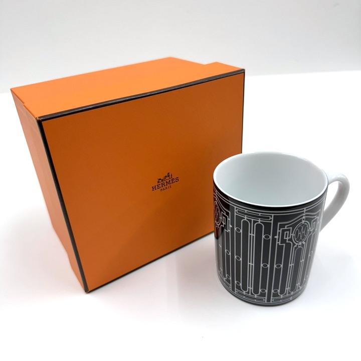 HERMES エルメス No2 Hデコ マグカップ ブラック ポーセリン : JJ 