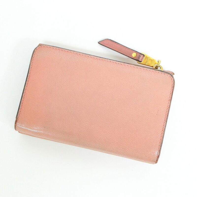 miumiu ミュウミュウ マドラス 三つ折り財布 ピンク レザー 5ML014