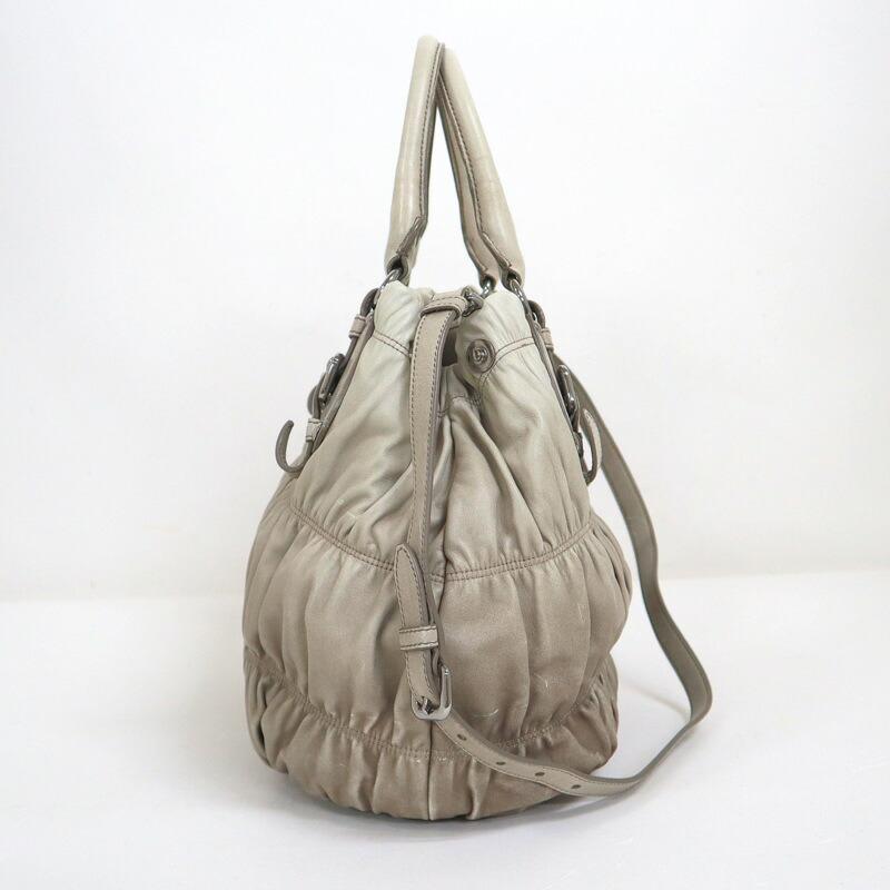 PRADA プラダ ギャザー 2WAYショルダーバッグ レザー グレー