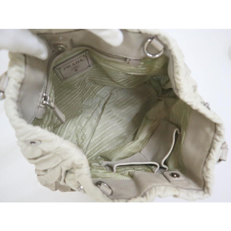 PRADA プラダ ギャザー 2WAYショルダーバッグ レザー グレー 