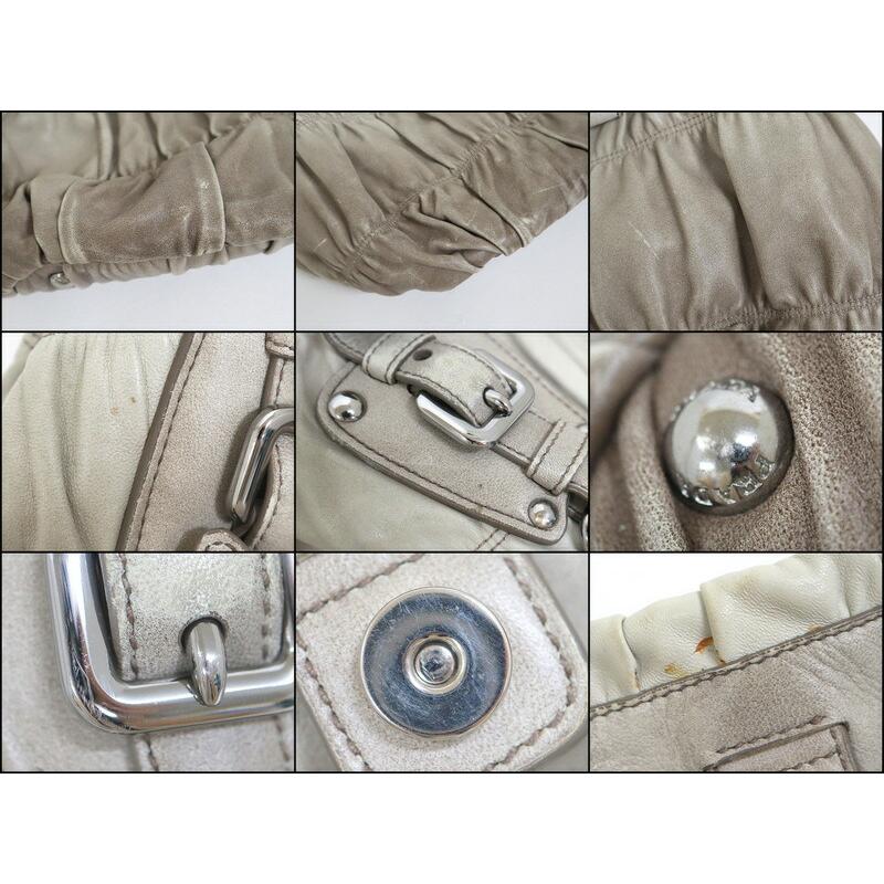 PRADA プラダ ギャザー 2WAYショルダーバッグ レザー グレー 